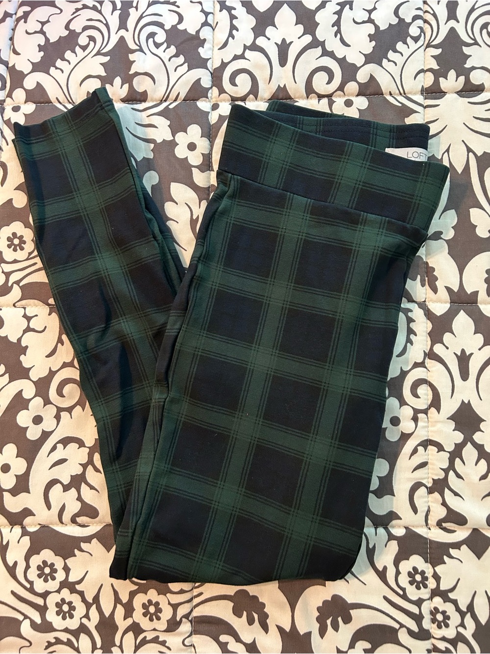 LOFT Navy & Green Tartan Plaid Ponte Leggings Women’s Small Classic Holiday